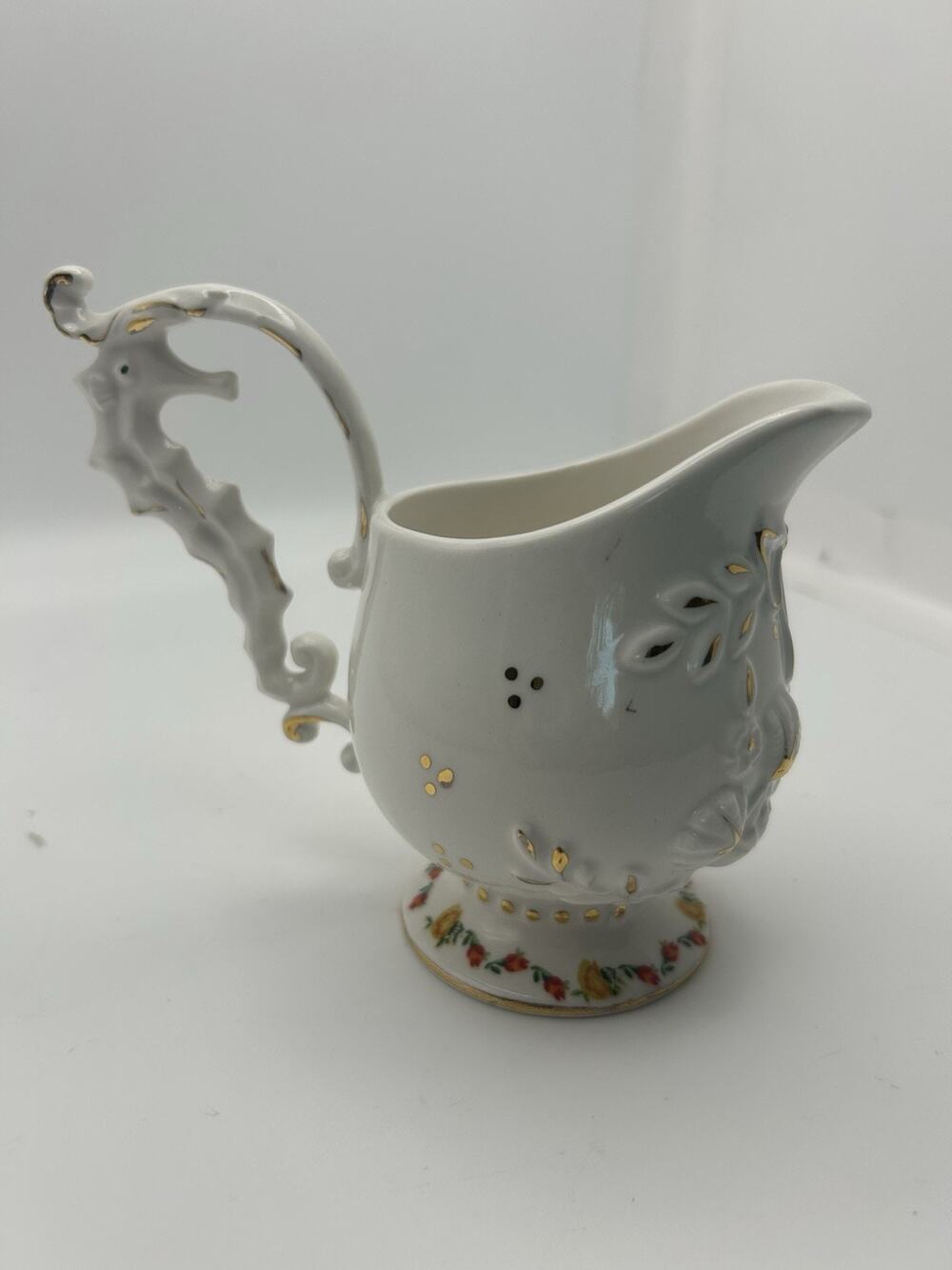 Vintage Italian Creamer. Sea Horse Handle.